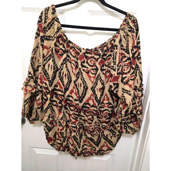 RALPH LAUREN DENIM & SUPPLY WOMEN L OVERSIZE PEASANT BLOUSE IKAT PRINT RUFFLE SL - Picture 3 of 9
